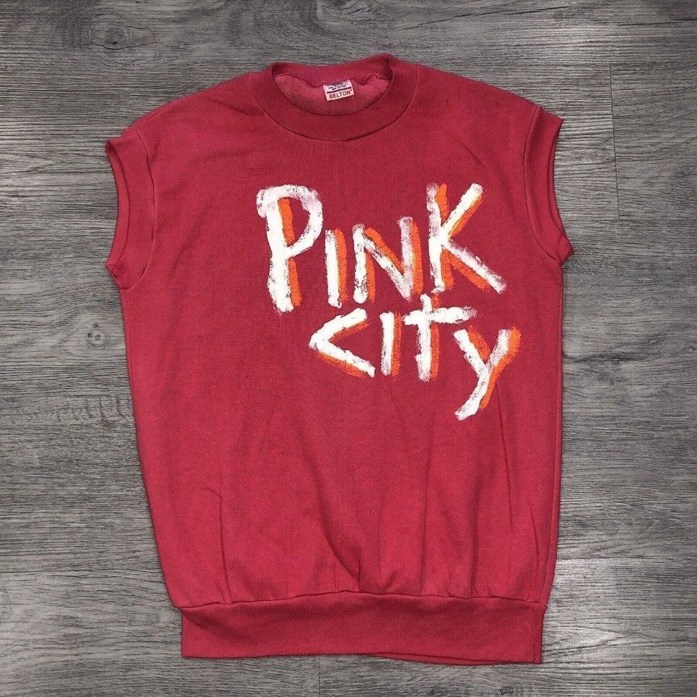 Vintage 90s Belton Pink City Tank Top Tee Sz Medium Womens T-shirt Made In USA